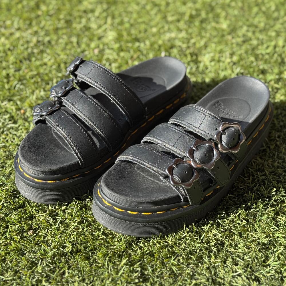 Dr. Martens Size 6 Blaire Flower Buckle Slide Sandals